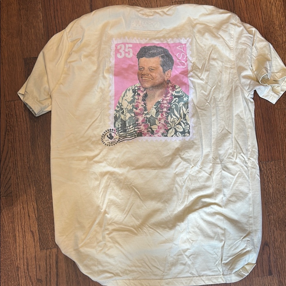 Cream Short Sleeve Tee with Retro Graphic